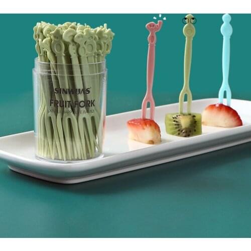 Fresh Fruit Salad Fruit fork suit fruit stick disposable plastic two tooth household fruit cake dessert fork snack fork