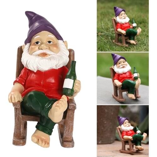 Garden Gnome Decoration On Rocking Chair Goblin Resin Dwarf Ornaments Garden Park Decoration Indoor And Outdoor Decoration