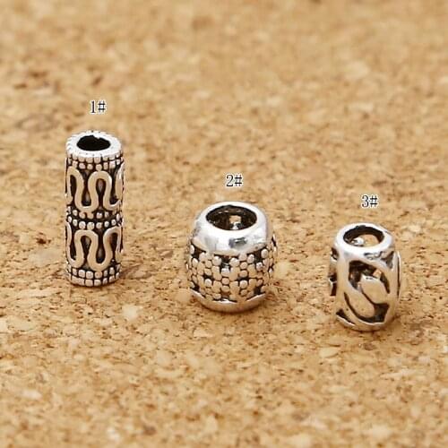 S925 Sterling Silver Jewelry Vintage Style DIY Bracelet Accessories 4mm Key Pattern Silver Tube Bucket Spacer Beads Wholesale