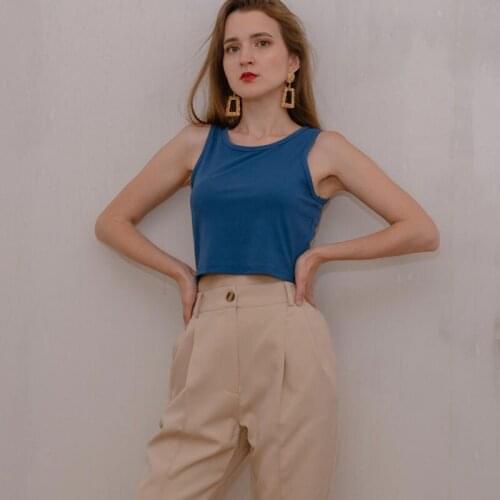 Johnature Summer New Fashion Short Leaky Navel Vest Women 2021 Casual Sleeveless 8 Colors Elasticity High Waist Render Tops