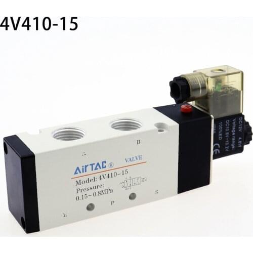 1/2'' 2 Position 5 Port Airtac Air Solenoid Valves 4V410-15 Pneumatic Control Valve (4v41015) 24V dc 12v 110v 220v ac