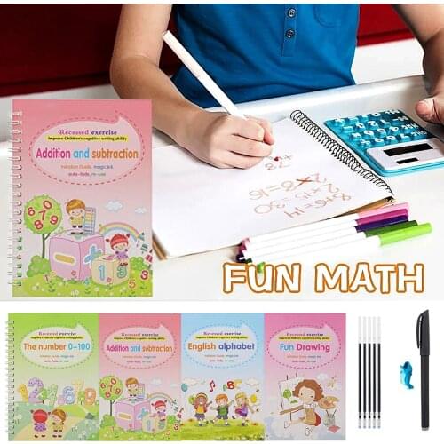 4pc Reusable Writing Paste Calligraphy Handwriting Copybook For Kids Word Childrens Book English Calligraphic Letter Practice