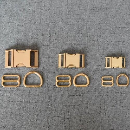 50 Sets 15mm/20mm/25mm Gold Metal D Ring Adjustable Release Buckle For Pet Collar Webbing Cat Necklace Handmade DIY Accessory