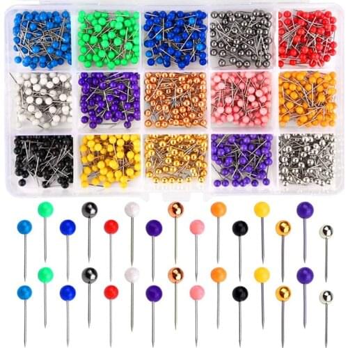 900pcs Colorful Round Pearl Head Dressmaking Pins Needles Stitch DIY Craft Wedding Corsage Sewing Positioning Box Sewing Tools
