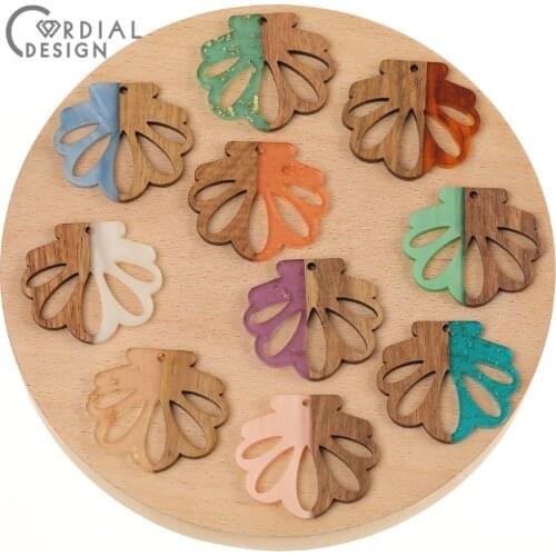 Cordial Design 50Pcs 34*38MM Earrings Accessories/Jewelry Findings & Components/Flower Shapes/Natural Wood & Resin/DIY Charms