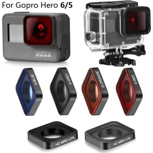 Aluminum Glass HD-MRC UV Filter CPL Red/Grey Color Lens Cap Filter Kits Underwater diving Cover For GoPro Hero 5 6 7Black camera