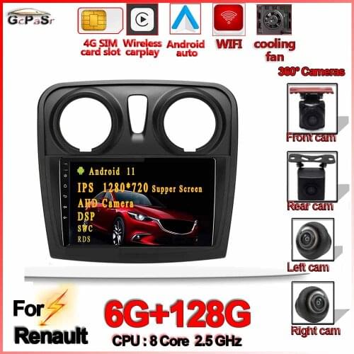 Autoradio Android 11 per Renault Logan 2 2012 - 2019 Sandero 2 2014-2019 autoradio Multimedia BT WIFI 6G+128GB