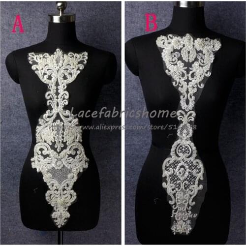 22*63cm off white super heavy beads fine workmanship gorgeous wedding dress/high-end clothes applique patches by piece