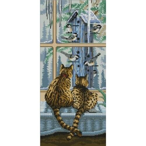 COTTON Free delivery Top Quality popular counted cross stitch kit cats watch window birds you are here dim 03887