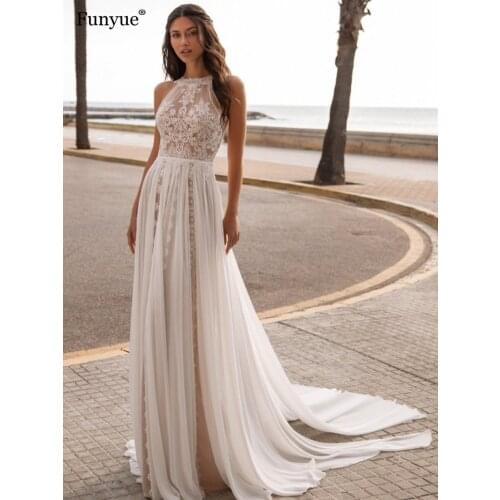Delicate O-Neck Wedding Dress 2021 New Arrival Charming Sleeveless Backless A-Line Chiffon Bridal Gown Bohemian Robe De Mariage