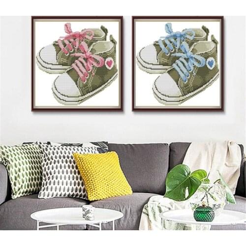 Joy Sunday Baby Shoes (Pink and Blue) Cross Stitch DIY 14CT and 11CT For Embroidery Home Decor Needlework Cross-stitching kits