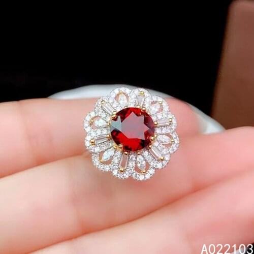 KJJEAXCMY fine jewelry 925 sterling silver inlaid Natural Mozambican garnet New girls' luxury two color flower gem ring support
