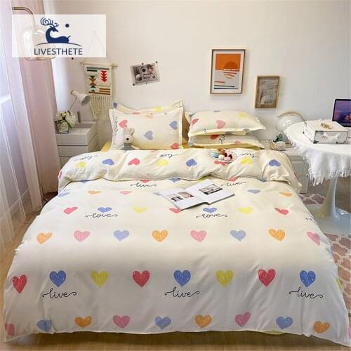 Liv-Esthete Duvet Cover Flat Sheet Pretty Bed Sheet Bedding Set Bedclothes Lovely Hearts Bed Linen Set Child Adult Double