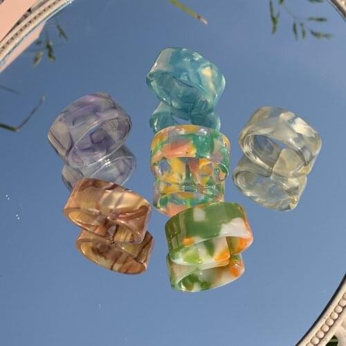 Korean Charms Tie Dyed Opening Resin Rings for Women Acrylic Harajuku Vintage Geometric Rings Jewelry 90s Aesthetic Gifts New