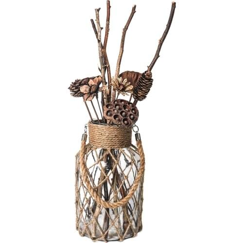 Fashion Hemp Rope Vase Handmade American Style Glass Vase Living Rooms Table Decor Water Hydroponics Flower Rope Dry Flower Vase