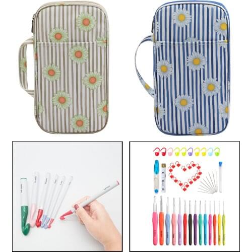 Oxford Cloth Crochet Hook Holder Case Empty Zipper Bag Portable Crochet Storage Bag Knitting Needle Tools Accessories