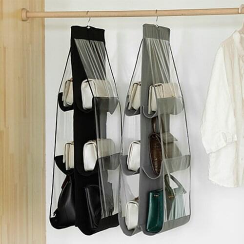 6 Pocket Hanging Bag Organizer Wardrobe Transparent Storage Bag for Handbag Closet Organizer Door Wall Clear Sundry Pouch Hanger