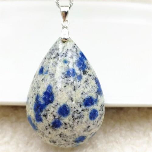 Genuine Natural Blue K2 Jade Volcanic Pendant Necklace Women Men Rare 41x29x12mm Water Drop Stone Love Gift Necklace AAAAAA