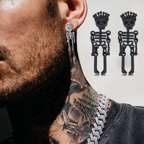 Punk Style Mini Skeleton Crown Earrings, Skull Earrings for Men Jewelry, Halloween Gift, Easter Gifts