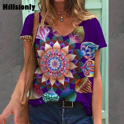 Oversized Print Short Sleeve T Shirt Woman 2021 Ropa Mujer Plus Size Summer Clothes For Women Casaul Tops V Neck T-shirts