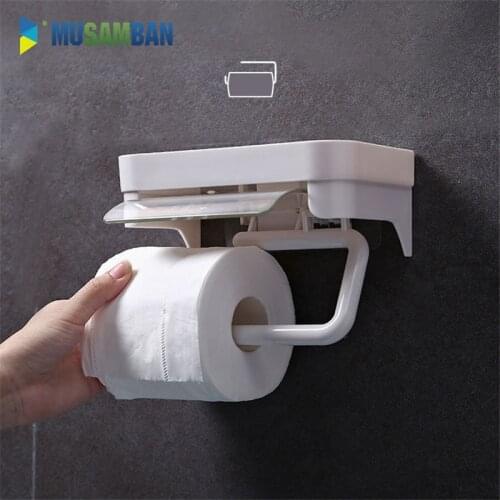MUSAMBAN Bathroom Shelves Punch-Free Paper Towel Holder Wall Shelf Multifunctional Drain Design Home Bathroom Accessories Set