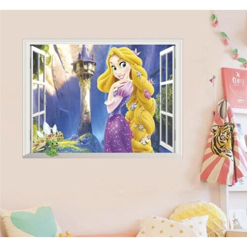 Rapunzel Princess 3d Window Wall Stickers For Home Decoration 3d Window Anime Mural Art Diy Kids Room Wall Decals