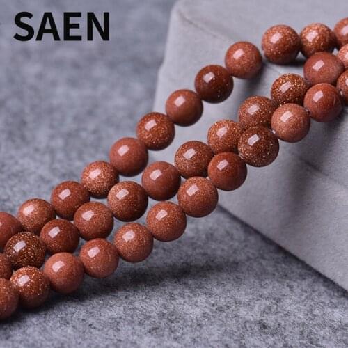SAEN Wholesale High quality Pallisandro Classico Beads Golden Sand Stone Beads Round Shape DIY Jewelry Making 4/6/8/10/12/14MM