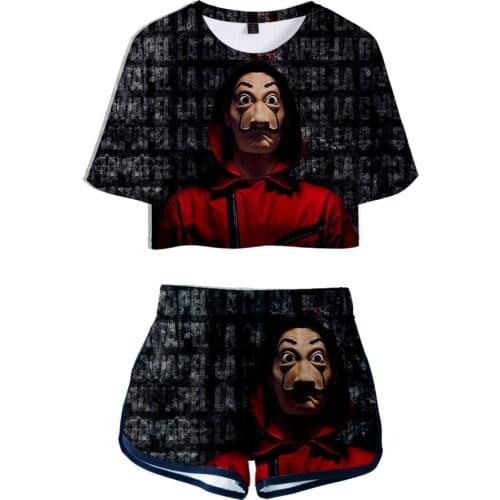 Salvador Dali Mask Women Two Pieces Sets Ctop Top 3D Print Money Heist The House of Paper La Casa De Papel