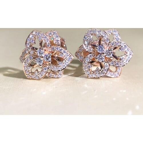 Huitan Romantic Womens Flower Earrings Silver Color/Rose Gold Color Available Holiday Stud Earrings Party Fashion Jewelry Gifts