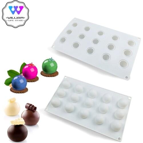 15 Cavities Round Ball Shaped 3D Silicone Molds Mini Truffle chocolate Dessert Muffin bread Brownie Pudding Baking Cake Mold