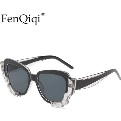 Round Shade Sungalsses Black Crystal Sunglasses Irregular Mirror Lens Design Sun Glasses For Female Thick Oval Lens Oculos