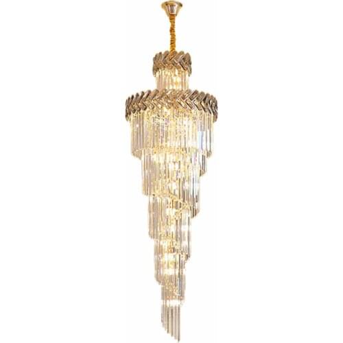 Modern Crystal Chandeliers For Staircase Luxury Spiral Cristal Lighting Fixture Villa Hotel Decoration Metal Long Hanging Lights
