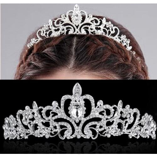 Imitation Crystal Crown Tiara with Comb Headband for Women Girls Wedding Prom Birthday Party Princess Vintage Bridal Hair Access