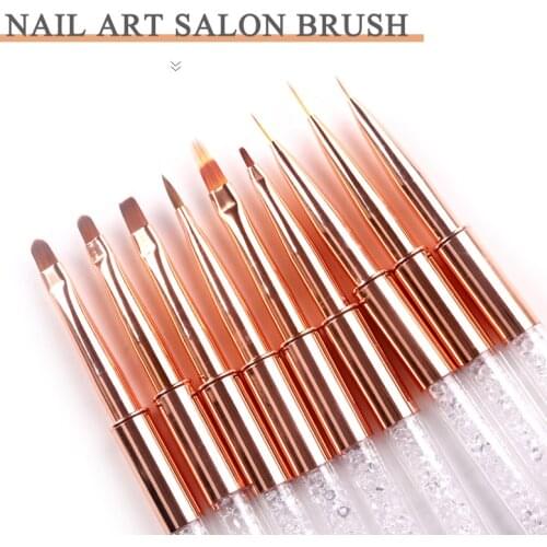 TSZS Professional Nail Art Brush Tools Rose Gold Crystal Handle Acrylic UV Gel Carving Pen Nail Brush