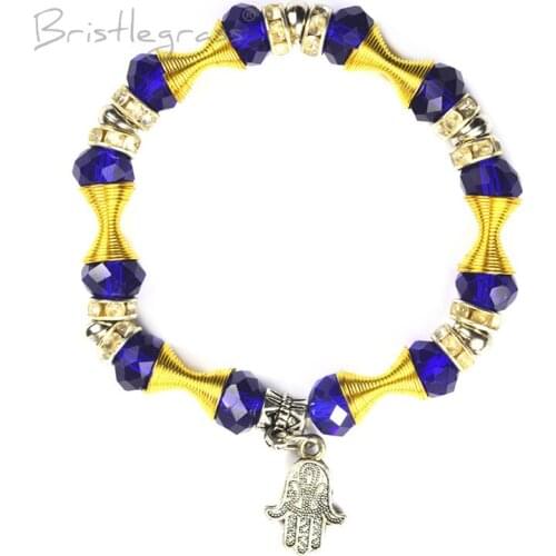 BRISTLEGRASS Turkish Evil Eye Hamsa Hand Glass Beaded Strand Bracelet Amulets Lucky Charm Blessing Protection Gift for Men Women