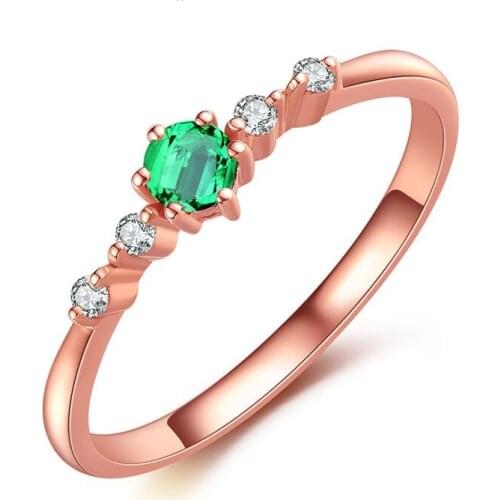 UUNICO European And American-Style Hot Selling Natural Emerald Ring Plated 18k Rose Gold Inlaid Multi-color Womens Gemstone