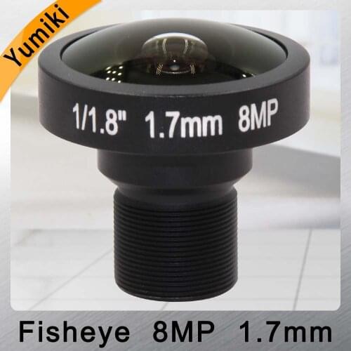 Yumiki Fisheye 8MP 1.7mm IR CCTV Camera Lens HD 8.0Megapixel F2.0 1/1.8" Image Format M12 Mount Wide Viewing Angle 185Degree