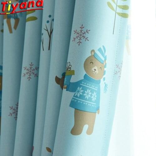Blue Green Sheer Semi Blackout Curtains For Living Room Modern Printed Cartoon Bear Window Drapes Tulle WP029 *30