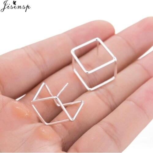Jisensp Fashion Jewelry Korean Earrings Geometric Hollow Square Stud Earrings for Women Love Gift boucle oreille femme