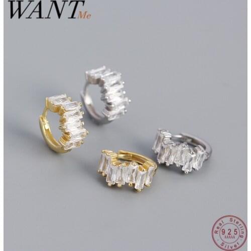WANTME 925 Sterling Silver Geometric Square Zircon Fashion Huggie Earrings for Women Wedding Anniversary Piercing Jewelry Gift