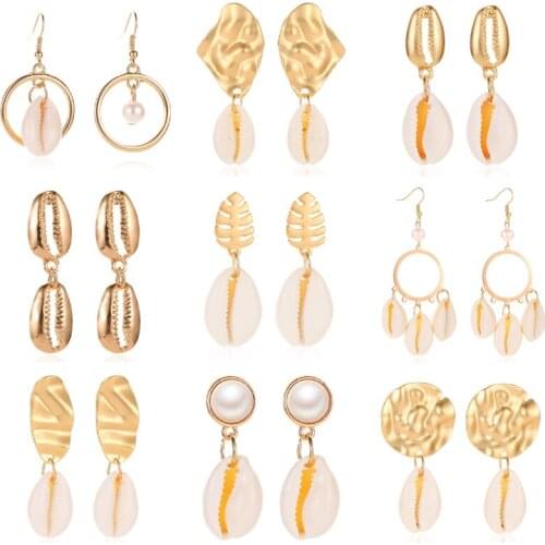 HOCOLE Sea Shell Earrings For Women Fashion Bohemian Gold Color Metal Geometric Shell Drop Dangle Earring 2019 Brincos Jewelry
