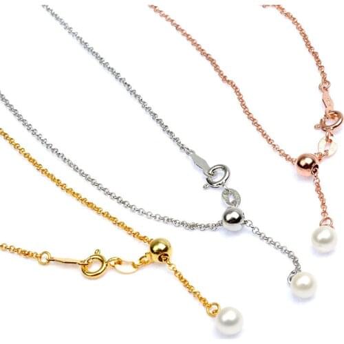 1.4MM Rose Gold Color Sterling Silver O Chains With Pearls Pendant Necklace Chains Adjustable For Jewelry Making (18-26 Inch)