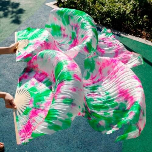 2016 High Quality Silk Belly Dance Fan Dance 100% Real Silk Veils Left+right blue Colors On Sale 180*90 cm rose green white mix