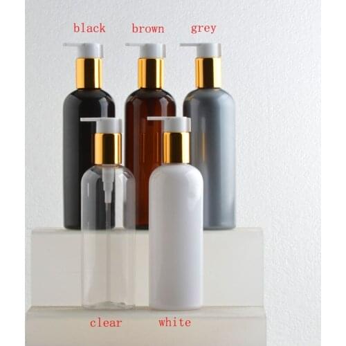 24pc 300ml Empty Refillable Plastic Bottles With Gold Aluminum Screw Collar Cosmetic Containers Shampoo Bottle Shower gel Bottle