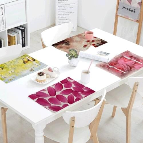 42x32cm Popular Flower Beautiful Rose Tablecloth Printed Table Mat Table Napkin For Wedding Placemat Dining Simple Kitchen Decor