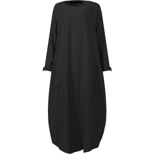 50% HOT SALES!!Women Autumn Solid Color Long Sleeve Split Hem Pocket Kaftan Robe Maxi Dress