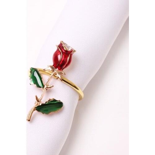 6pcs/lot New Valentines Day Rose Flower Napkin Ring Flower Napkin Button