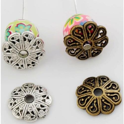 60Pcs Antique Silver Bronze Flower Bali Style Design Bead Cap L1071 Jewelry Findings Components 13.5x13mm LZsilver