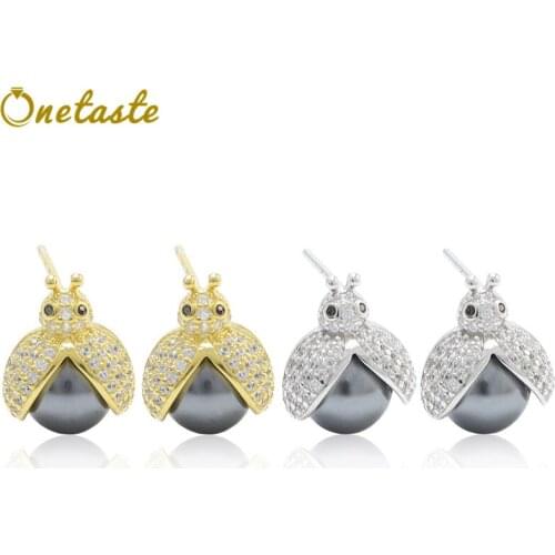 925 Sterling Silver Freshwater Pearl Ziicon Bee Stud Earrings For Women Handmade DIY Accessories Earring Setting Kpop Jewelry