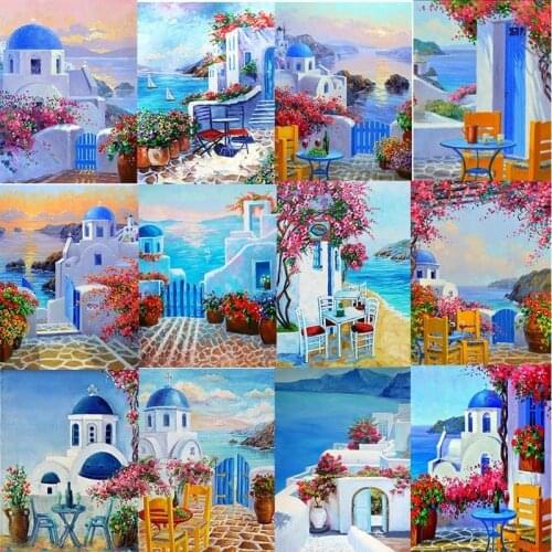 DIY Santorini Full Square Drill Diamond Painting Colorful Handmade Cross Stitch Kits Embroidery Mosaic Home Room Wall Decor